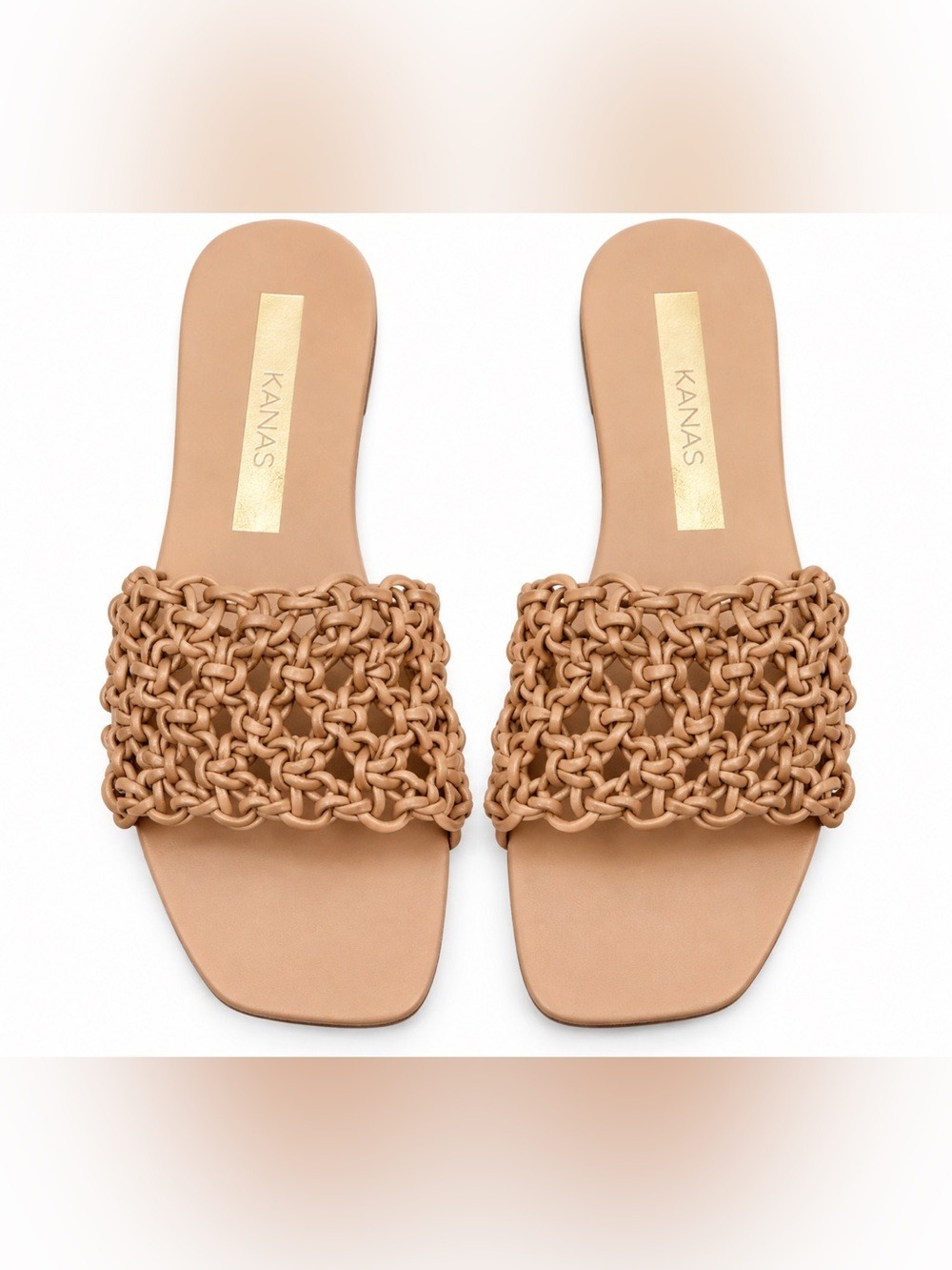KAANAS Atka Spiderweb Woven Leather Slide Sandals Tan Size 8